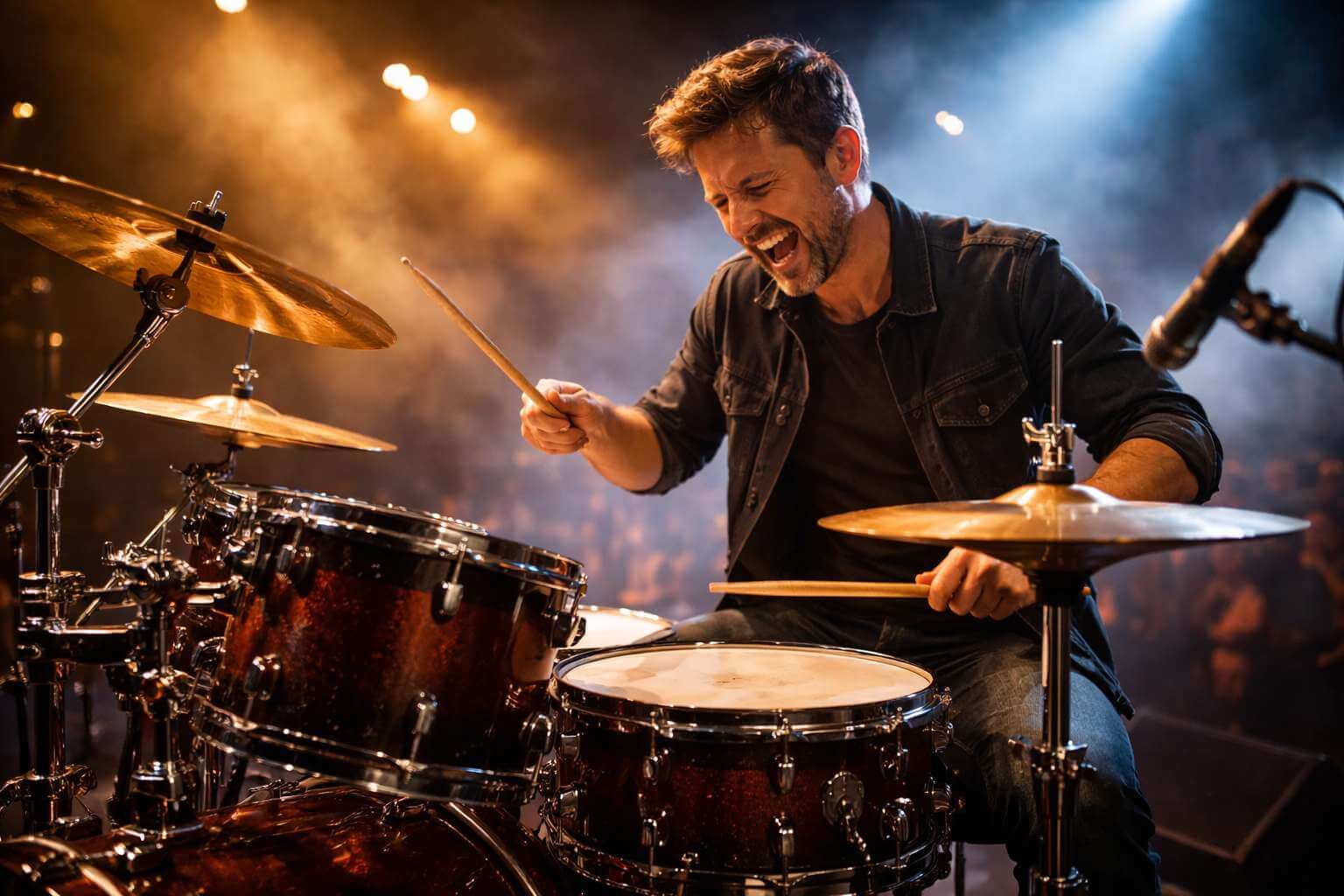 Hybrid acoustic-electronic drum setup